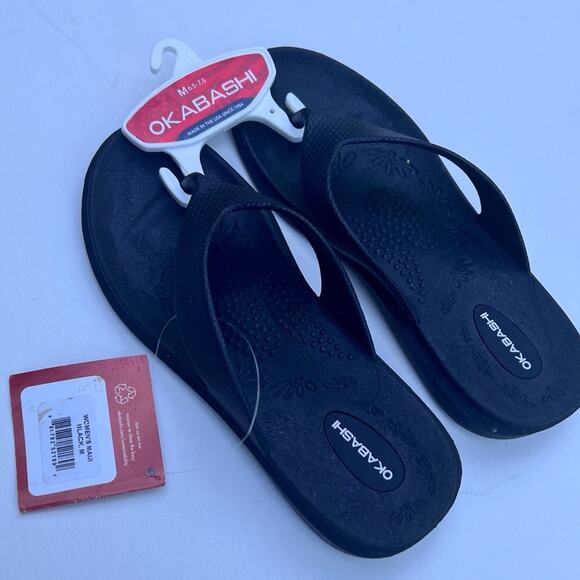 Okabashi Women’s Black Arch Support Non Slip Washable Every Day Sandals Sz M NWT - Picture 1 of 11